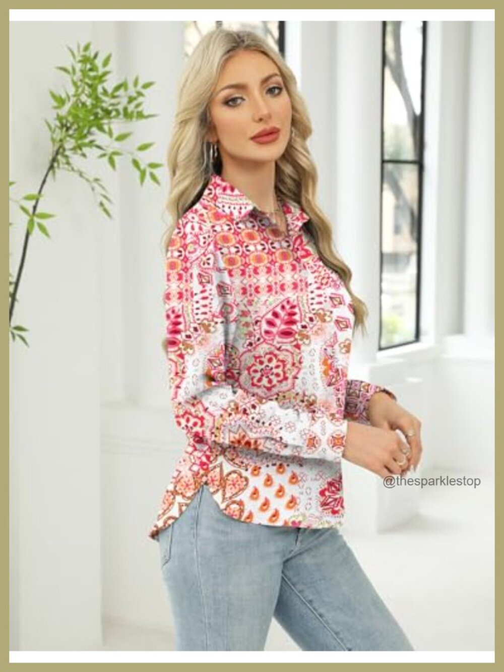 Women's Button Down Shirt Long Sleeve Cotton Casual Loose Fit Collared Blouse - Picture 3 of 6